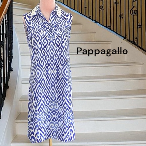 NWT Pappagallo Blue/Ivory Sleeveless A Line Mini Dress Small - Picture 7 of 7